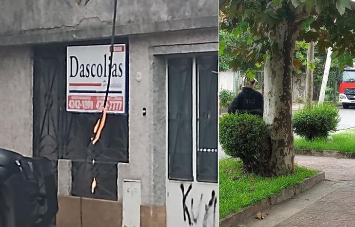 El cable quedó suspendido a media altura, con fuego y explosiones.