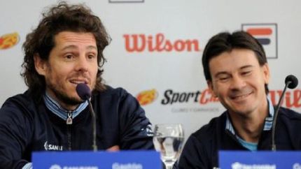 El Gato Gaudio y el Mago Coria durante la conferencia de prensa donde confirmación el equipo.