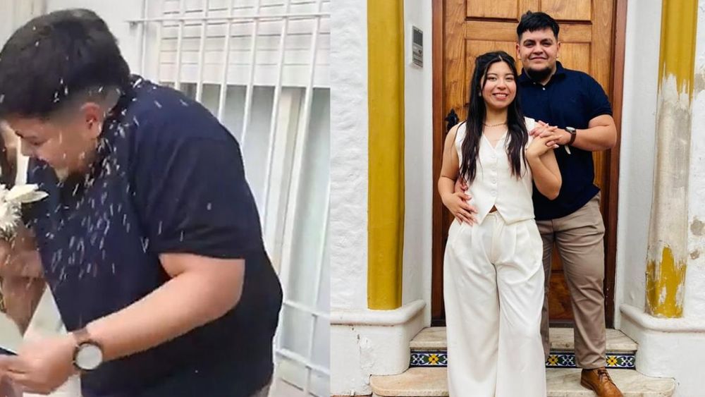 Entre risas, el novio tuvo que ir a la guardia del HDI de Temperley.