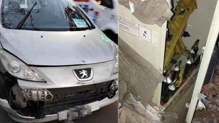 Así quedaron el auto y el buzón de Edesur tras el choque.