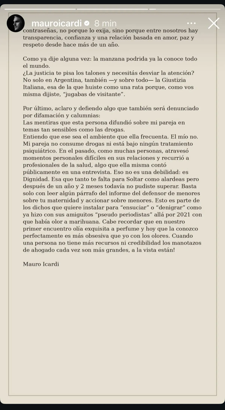 Mauro Icardi defendió a la China Suárez. 