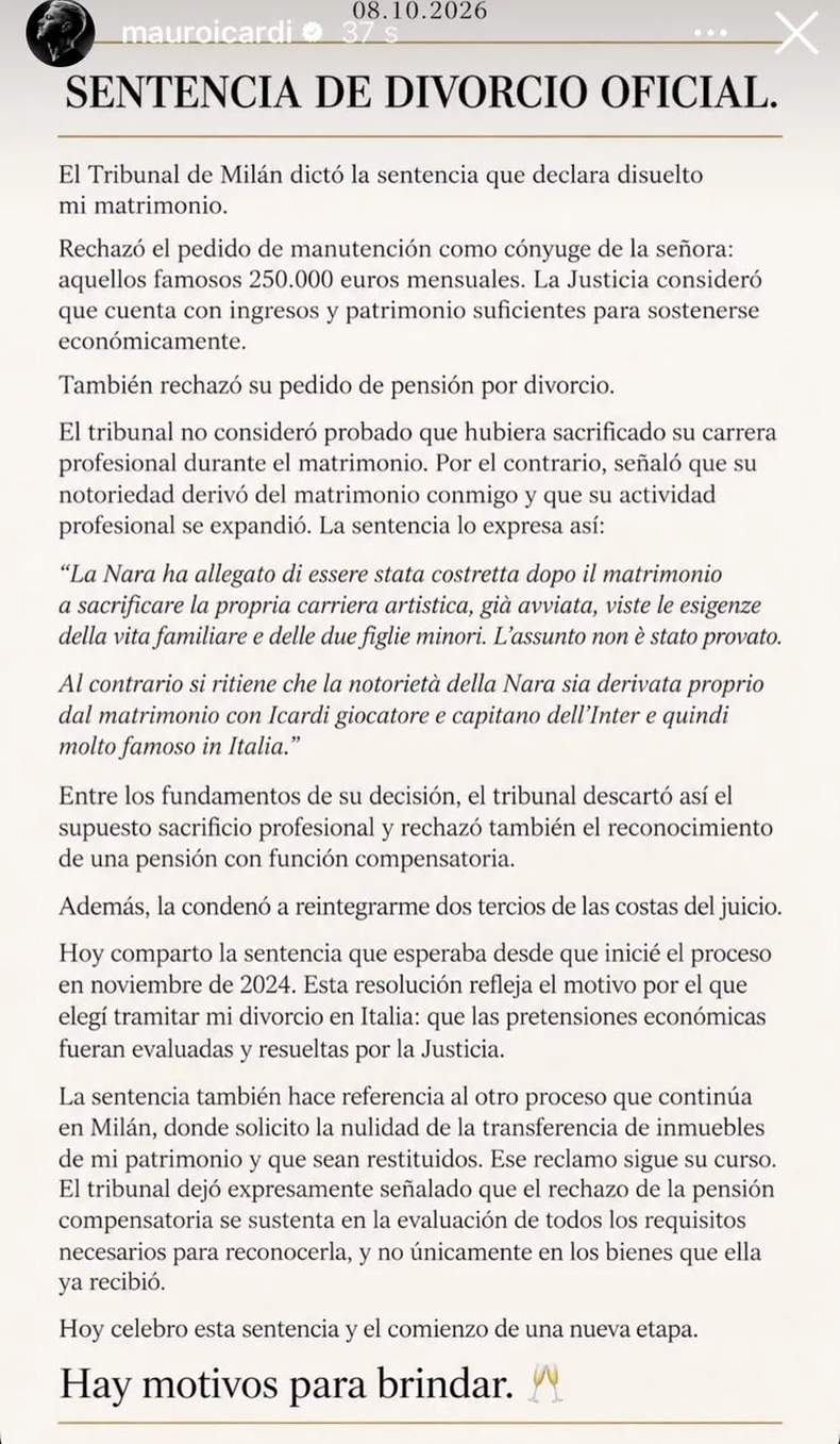 El posteo de Mauro Icardi. 