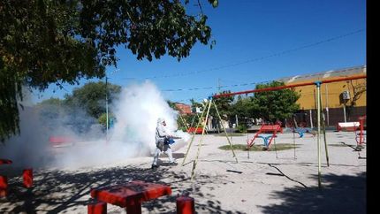 fumigan contra el dengue en calles y espacios verdes de lomas