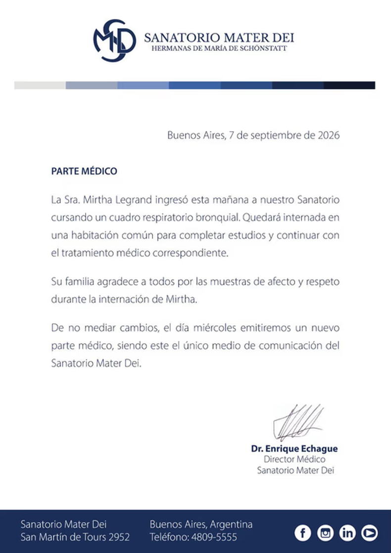 El parte de Mirtha Legrand. 