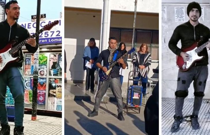 Se viralizó una versión bien metalera del docente que toca en la peatonal Laprida.