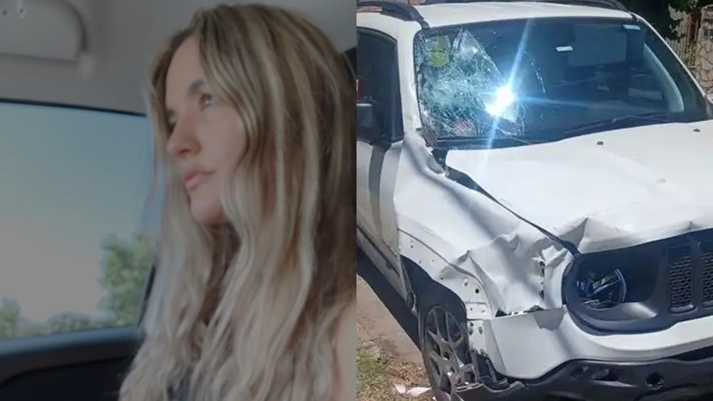 La mujer de Lomas de Zamora y su camioneta tras el choque.