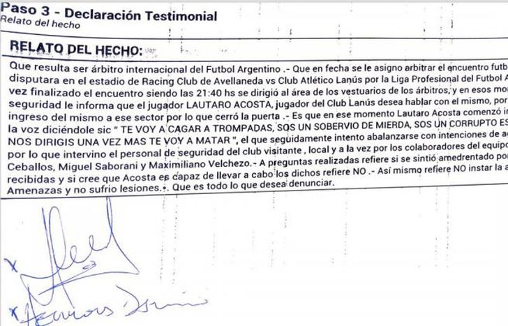 Acosta fue denunciado por Herrera en la UFI 1 de Avellaneda.