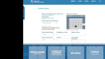 El sistema permite elegir el día y el horario para el turno.