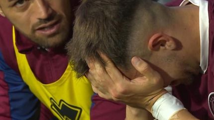 Felipe Peña Biafore rompió en llanto tras lesionarse en Lanús. Felipe Peña Biafore rompió en llanto tras lesionarse en Lanús.