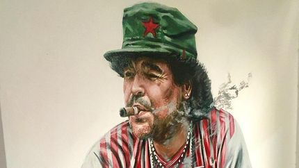 La icónica imagen de Diego, modificada con la camiseta de Los Andes. La icónica imagen de Diego, modificada con la camiseta de Los Andes.