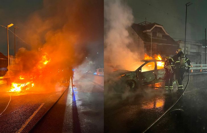 El auto quedó destruido por el incendio.
