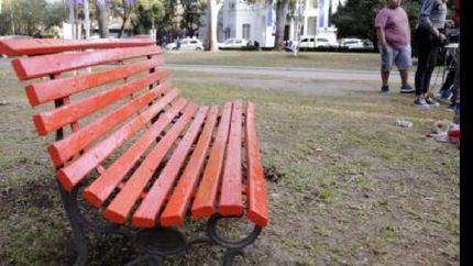 la plaza brown tiene su banco rojo contra la violencia de genero
