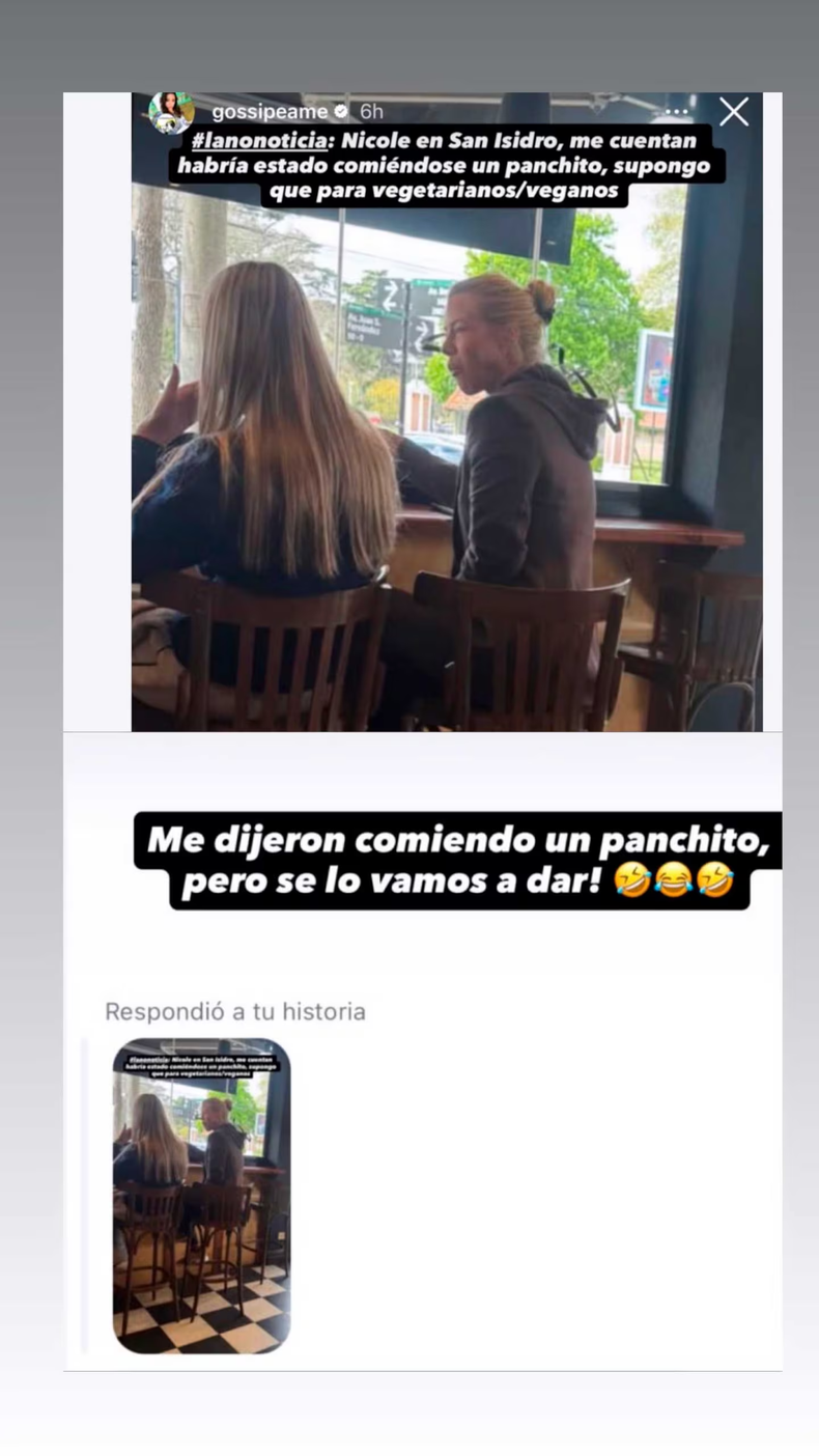 Nicole Neumann en una panchería. 