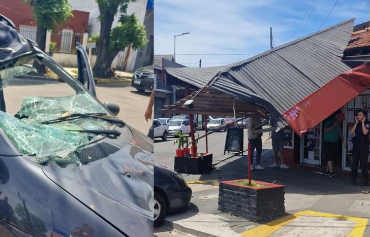 Así quedó el auto y el local.