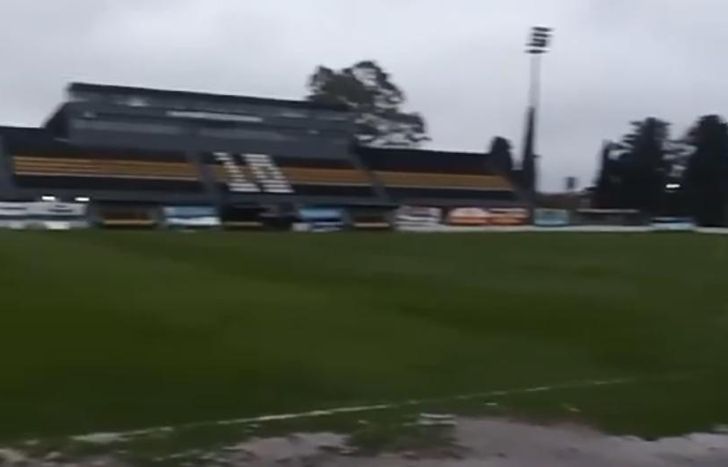 Así está el campo de juego del estadio de Almirante Brown.
