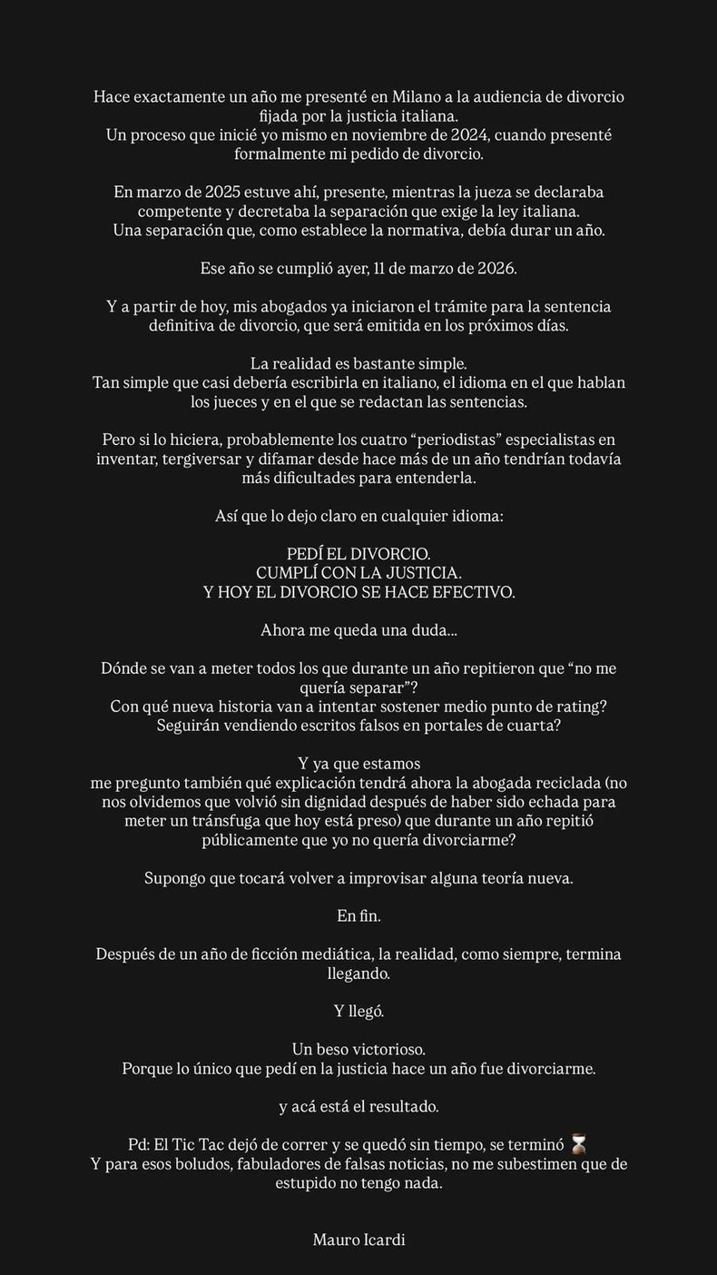 El comunicado de Mauro Icardi. 