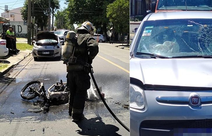 Los Bomberos de Lomas apagaron el incendio de la moto.