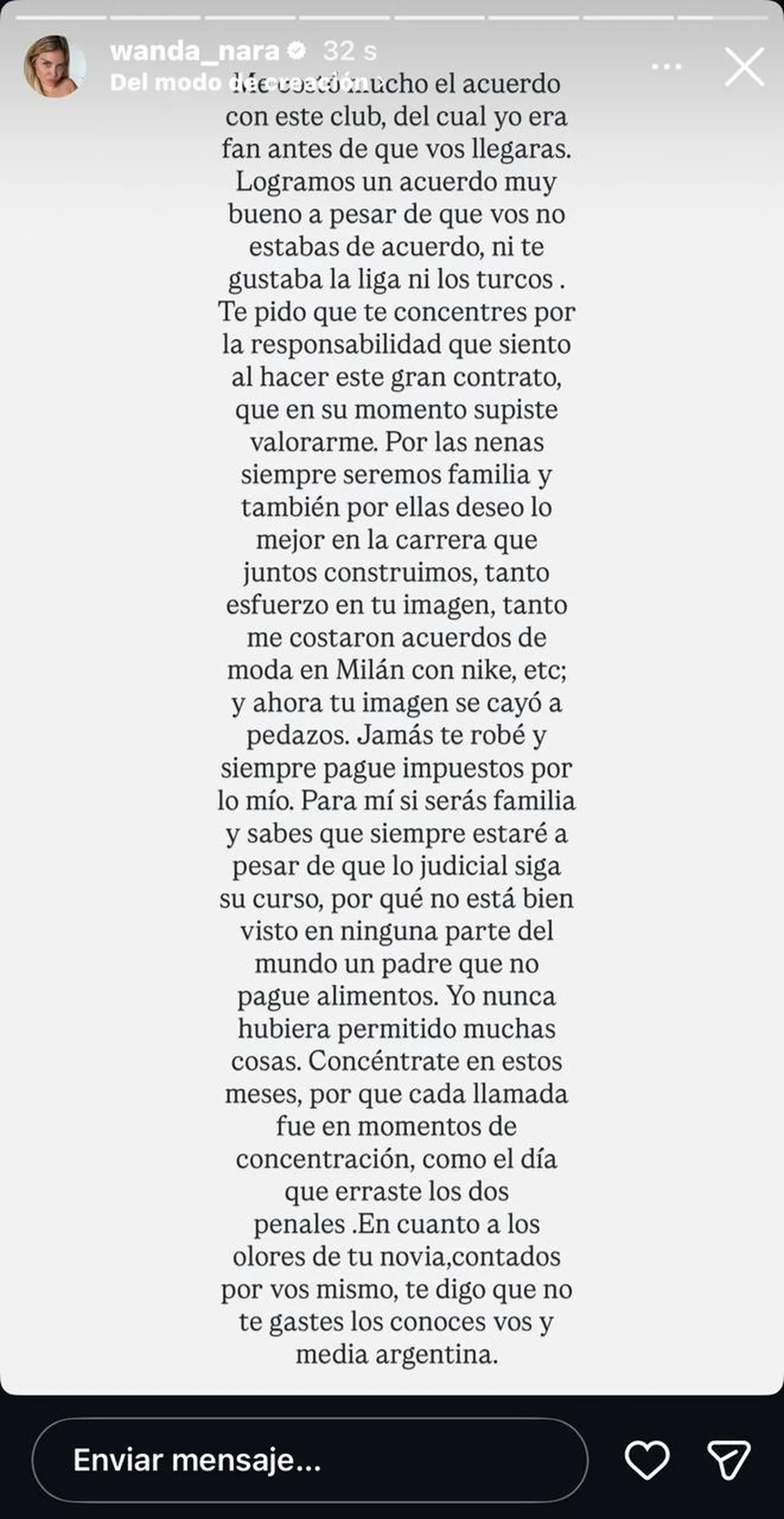 Wanda Nara, contra Mauro Icardi y la China Suárez. 