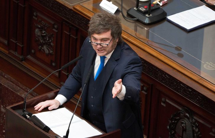 Javier Milei, visiblemente exaltado en la apertura de sesiones ordinarias.&nbsp;