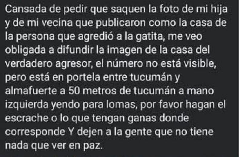 El mensaje de la presunta víctima del falso escrache.