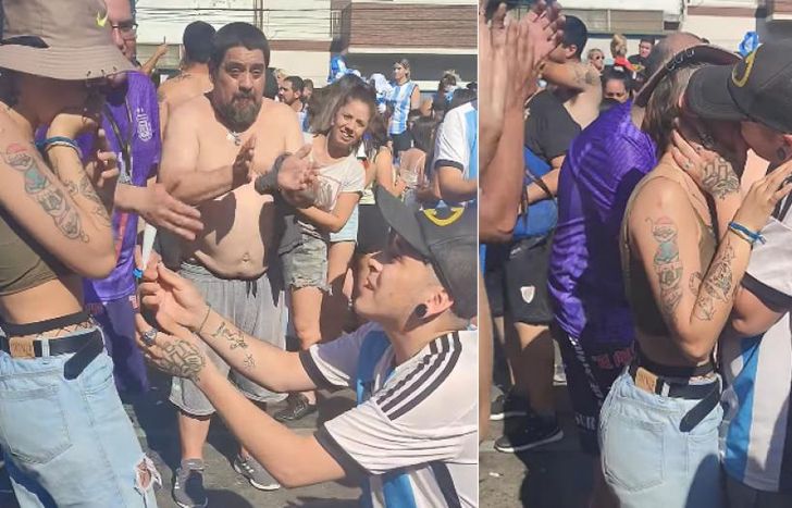 Le propuso casamiento delante de todos los vecinos frente a la Plaza Grigera.