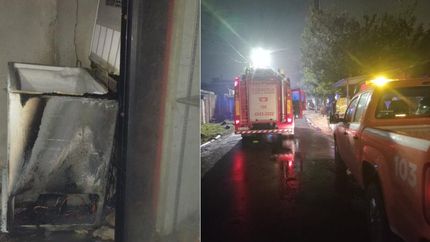 La heladera incendiada y el operativo en la zona. La heladera incendiada y el operativo en la zona.