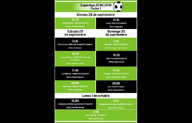 Programación de la séptima fecha para el próximo fin de semana