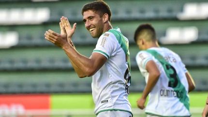 Álvarez celebra su tercer gol en la Copa de la Liga.