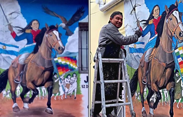 Marcial embelleció una de las paredes del Jardín Comunitario 30 de Agosto, en Ingeniero Budge.