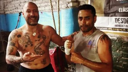 Pablo Acosta y su entrenador Diego Sanabria.