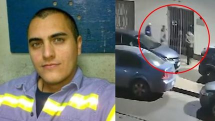 La víctima y los delincuentes, captados por una cámara de seguridad.