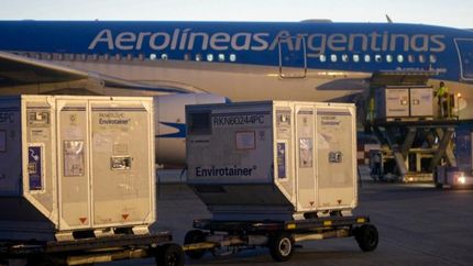 Las dosis van en aviones de Aerolíneas Argentinas.