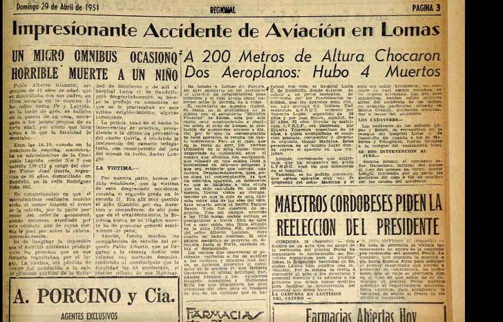 El Diario La Unión comunicó la noticia el 29 de abril de 1951.