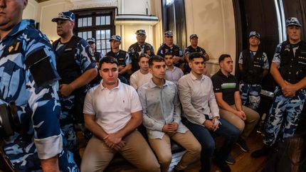 Los rugbiers, antes de escuchar el veredicto.