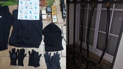 Elementos incautados a los ladrones y la ventana que violentaron para entrar a robar.