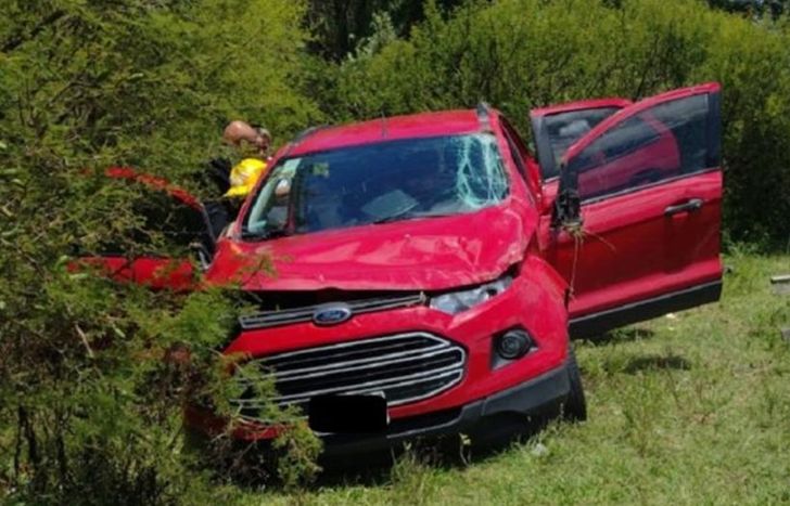 El auto, en la banquina tras el accidente.