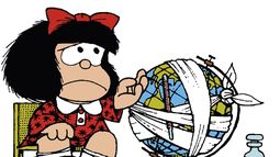 Mafalda y su globo terráqueo.