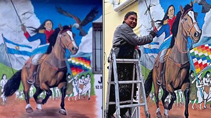 Marcial embelleció una de las paredes del Jardín Comunitario 30 de Agosto, en Ingeniero Budge.