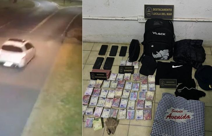 El auto robado en Lomas y el botín incautado a la banda.