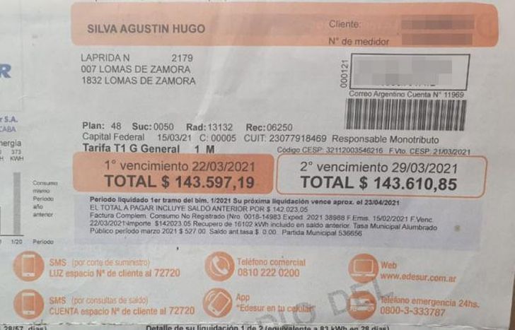 Hugo solía pagar entre $2.500 y $3.000 mensuales.