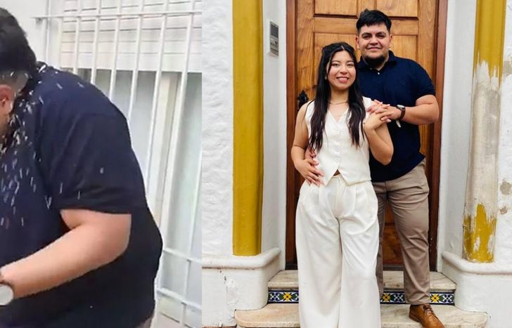 Entre risas, el novio tuvo que ir a la guardia del HDI de Temperley.