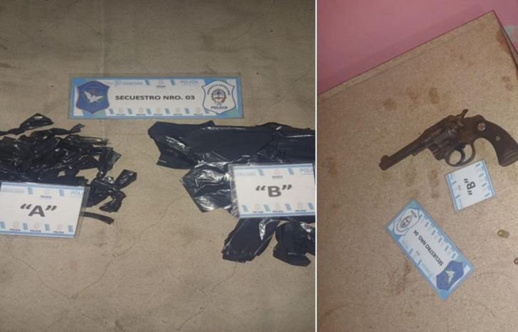 Cocaína fraccionada para la venta y un arma, entre los elementos incautados.