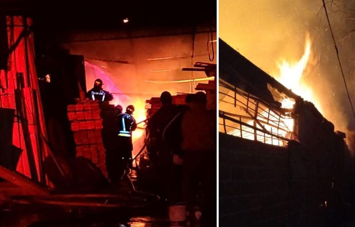 Cerca de 30 bomberos trabajaron en la maderera combatiendo las llamas.