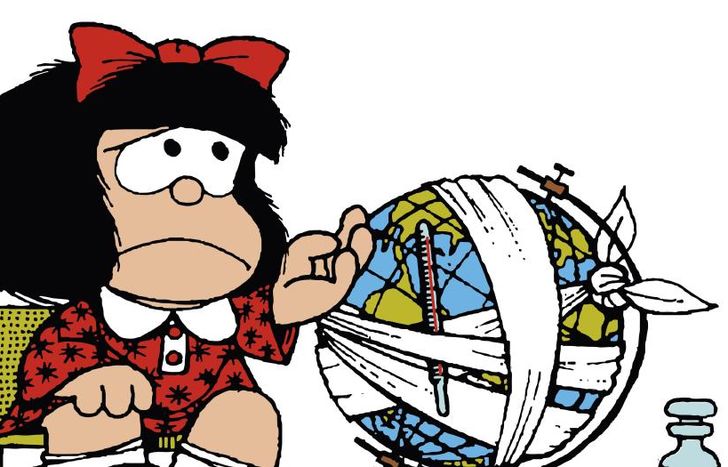 Mafalda y su globo terráqueo.