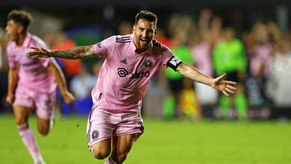 Lionel, en pleno festejo.
