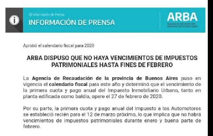 El comunicado de  ARBA.