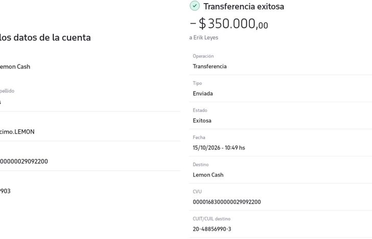 La víctima de la estaba virtual presentó las capturas de las transferencias.