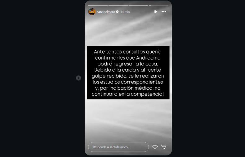 Santiago del Moro informó que Andrea del Boca deja Gran Hermano. 