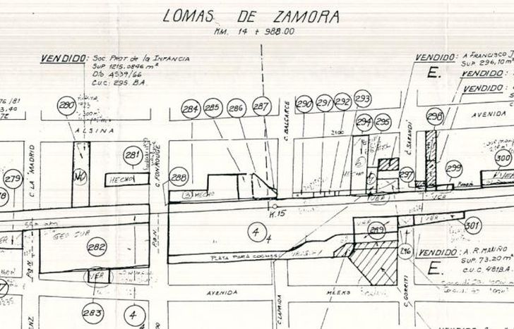 Un mapa de la estación de Lomas con los diferentes sectores vendidos.