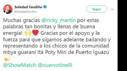 ricky martin le envio un mensaje a una participante del bailando